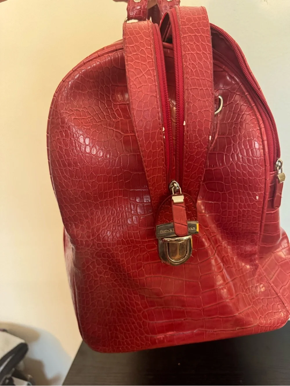 Bath & Body Works Red Faux-Croc Duffle Bag